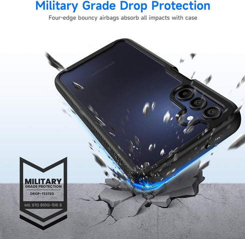Seacosmo Slim Fit Full Body Shockproof Case for Samsung Galaxy A15 5G/4G, with Built-in Screen Protector, Black.