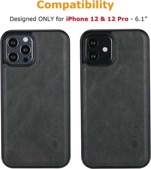 molzar GripBig Series Case for iPhone 12 and 12 Pro, Built-in Metal Plate for Magnetic Mount, Black/Black