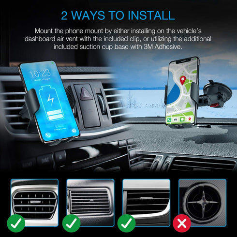 X5 Motorized Qi Car Mount - 15W/7.5W Wireless Charging, Auto Sensing Clamping, Windshield & Air Vent | iPhone, Android & Galaxy Smartphones (No Car Charger)