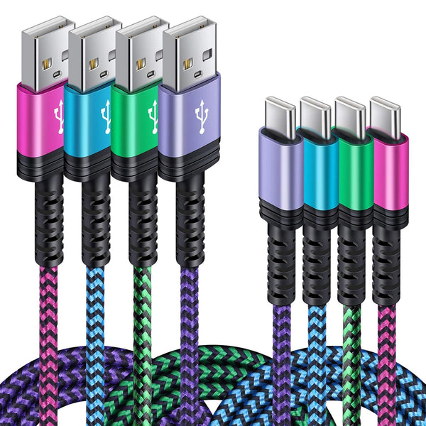 Fast Charging C Charger Cable 4-Pack for Samsung Galaxy S24+, S23 Ultra, Note 21/20, Google Pixel 5, and more.