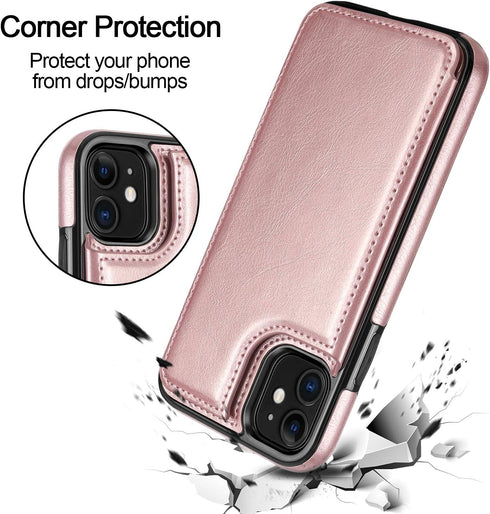 HianDier Wallet Case for iPhone 11 6.1-inch, Slim Protective Case with Credit Card Slot Holder, Rose Gold