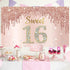 Sweet 16th Birthday Banner Backdrop Decorations for Girls, Rose Gold 16 Birthday Party Sign Supplies, Pink Poster Decor