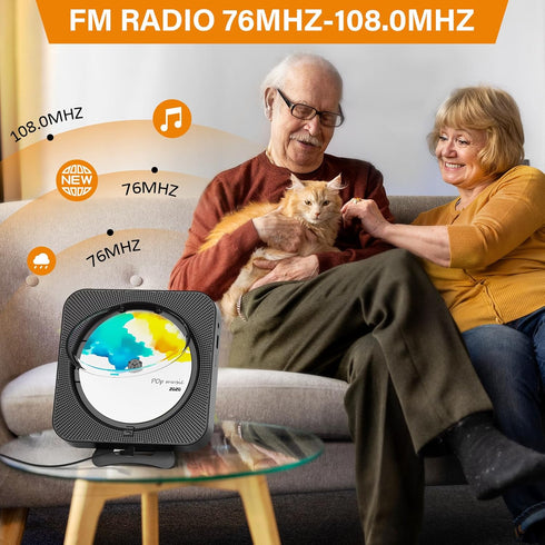 Portable CD Player with Bluetooth, Desktop Music Player with Remote Control, Supports CD/FM Radio/USB/AUX - Black