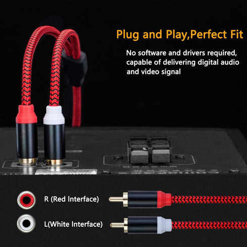 RCA Cable 50Ft, 2RCA Male to 2-RCA Male Audio Stereo Subwoofer Cable, Nylon-Braided Auxiliary Audio Cord for Home