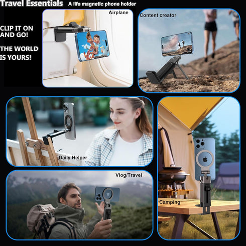 SOGUE 360 17 Airplane Travel Essentials Men Phone Holder,Plane Phone Mount for MagSafe,Foldable Magnetic Phone Stand