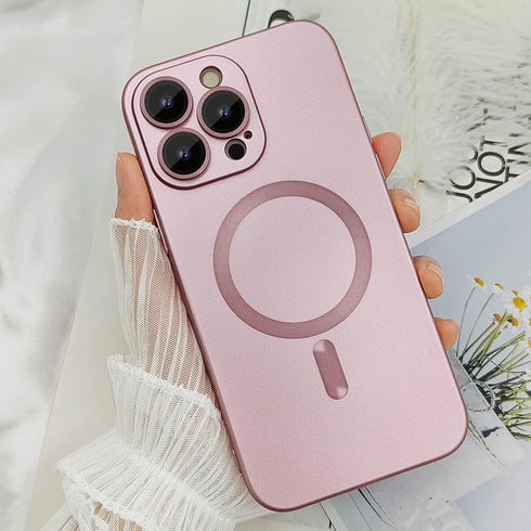 iPhone 15 Pro Max Magnetic Case for Women - Pink Matte Luxury Design, Soft Metallic Luster, Magsafe Compatible, Lens