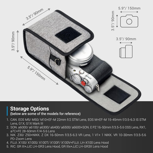 JJC Portable Travel Camera Case Pouch with Strap for Fuji Fujifilm X100VI, Ricoh GR IIIx, Sony A6700, Nikon Z30 & More