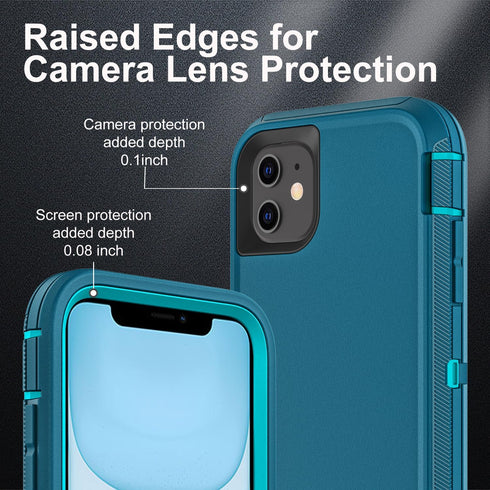 for iPhone 11 Case, Military Grade 3 in 1 Heavy Duty Shockproof/Dust Proof with 2Pcs Tempered Glass Screen Protector