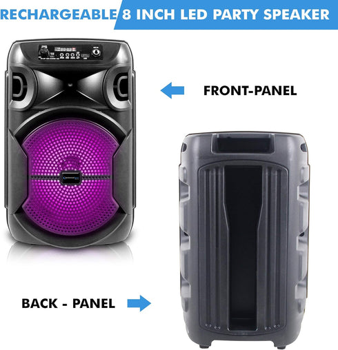 Technical Pro 8 Inch Bluetooth Speaker, 800 Watts with Woofer & Tweeter, Festival PA LED, True Wireless Stereo, 30 Feet