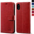 OCASE Phone X Wallet Case - Red, Leather Flip Wallet Cover with Card Slot, Kickstand, Wireless Charging, Phone 10 Case