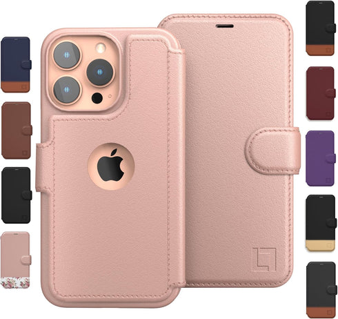LUPA Legacy Wallet Case for iPhone 13 Pro, Slim Durable Card Holder Flip Cell Phone Case - Faux Leather (Rose Gold)