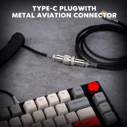 EPOMAKER Mix 1.8m Coiled Keyboard Cable, USB C to USB A TPU Cable for Mechanical Gaming Keyboard (Black)
