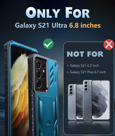 FNTCASE for Samsung Galaxy S21-Ultra Case: Military Grade Rugged Cell Phone Cover with Kickstand | Shockproof TPU Protection Bumper Matte Textured Design for Samsung S21 Ultra Cases 6.8 inches(Blue)