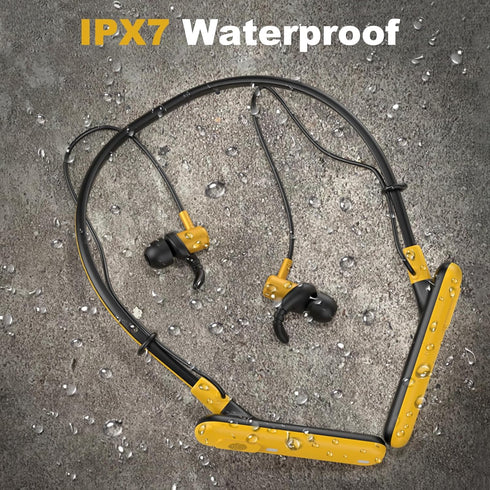 Hmusic Wireless Bluetooth Neckband Headphones, 50H~80H Playtime, IPX7 Waterproof Earphones for Jobsite, Sports, Yellow