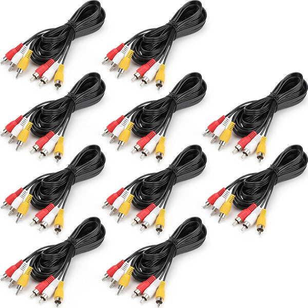 Spofit 3RCA Cable 10Pack 6ft Audio Video Composite 3-Male to 3-Male DVD Cable