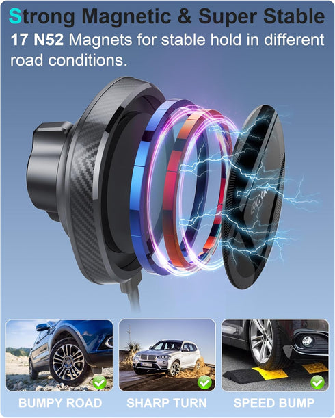 OQTIQ for MagSafe Cup Holder Wireless Car Charger Mount, Magnetic Phone Charger with Heat-Dissipating System for iPhone