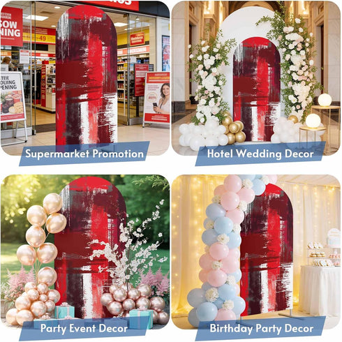 Jnbasdffb 6.6 Red Abstract Wedding Arch Cover, Stretchy Spandex Arch Backdrop Stand Covers FT, Modern Mottled Art Oil