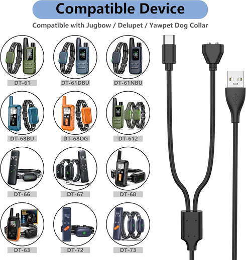 Vanjua 2-in-1 Charger for Delupet/Yawpet/Jugbow Dog Training Collar and Remote, USB C and Magnetic Bark Collar Charging