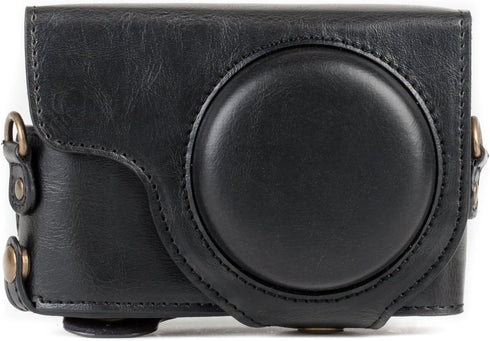 MegaGear MG1258 Ever Ready Leather Camera Case compatible with Panasonic Lumix DC-ZS80, DC-ZS70, DC-TZ95, DC-TZ90 - Black