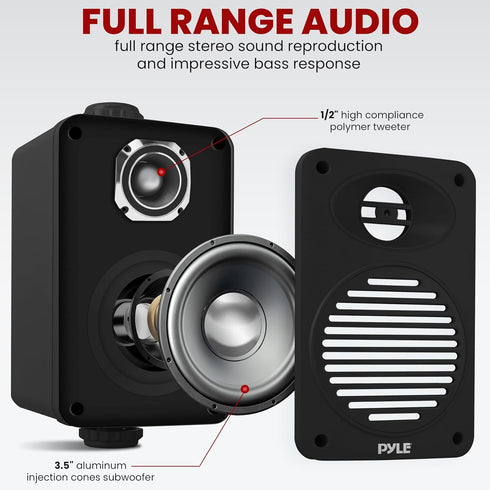 Pyle Indoor Outdoor Speakers Pair, 200 Watt Dual Waterproof 3.5” 2-Way Speaker System for Home, Boat, Marine