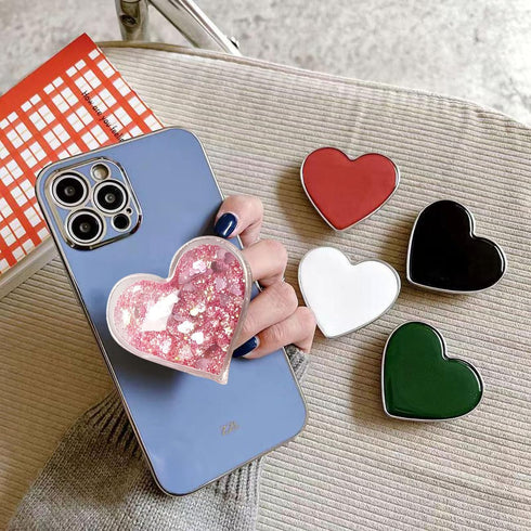Cute Heart-Shaped Expanding Phone Grip - Pink Quicksand Glitter Collapsible Mount Holder for Girls Women