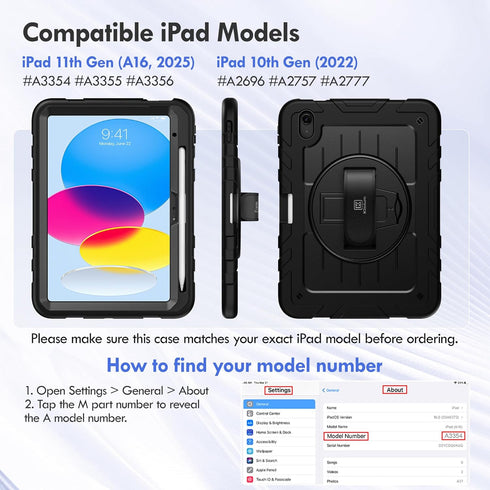 Kloium (A16) 11th (2025) 10th 10.9", 360 Case for iPad Generation & iPad Generation Heavy Duty Shockproof Rugged iPad