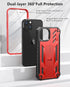 Protective Case for iPhone 13/14, Heavy Duty Military Grade Cover with Built-in Kickstand, Shock Proof Red