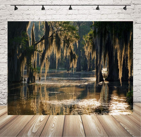 7x5ft Swamp Landscape Backdrop, Jungle Trees Woodland Forest Rainforest Photography Studio Background Party
