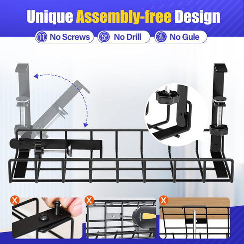 Under Desk Cable Management Tray, Xpatee Upgraded Wire Management No Drill, Cable Rack for Office, Home - Black