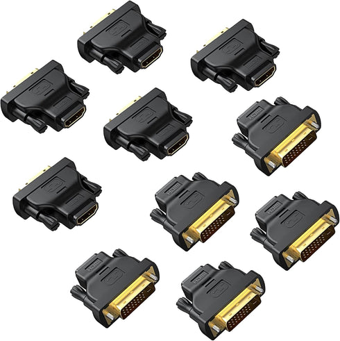 DVI to HDMI Adapter 10-Pack, Bidirectional Female HDMI to DVI-D(24+1) Male Adapter with Gold-Plated for Various Devices