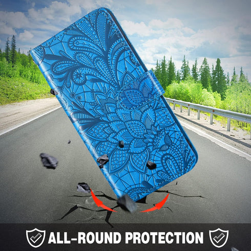 Asuwish Lace Wallet Phone Case for Cricket Vision 3/Debut/AT&T Calypso 1 2 with Tempered Glass & Card Holder - Blue