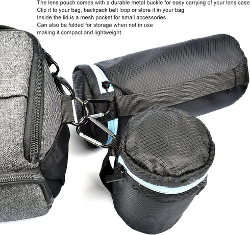 4Pcs Camera Lens Pouch, DSLR Camera Lens Pouch Neoprene Waterproof Lens Bag Zipper Bag with Metal Hook for Camera Lens