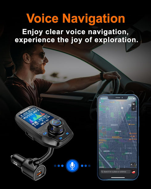 Upgraded Bluetooth FM Transmitter for Car, Wireless Radio Adapter Kit with 1.8" Color Display, Hands-Free Call, USB