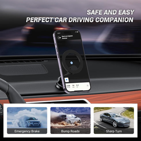 PROfezzion Magnetic Car Phone Mount, 2 x 180 Folding & Double 360 Rotating, for iPhone 15/14/13/12 Series, 2023