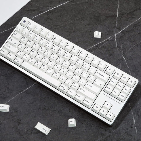 135 Keys PBT Japanese Keycaps, Cherry Profile DYE-Sub White Theme Minimalist Style for Mechanical Keyboard