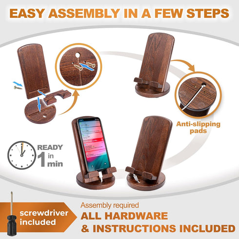 TESLYAR Wood Cell Phone Stand Elegant Phone Holder for Nightstand & Desk | Portable Office Gift for Men, Dad & Husband