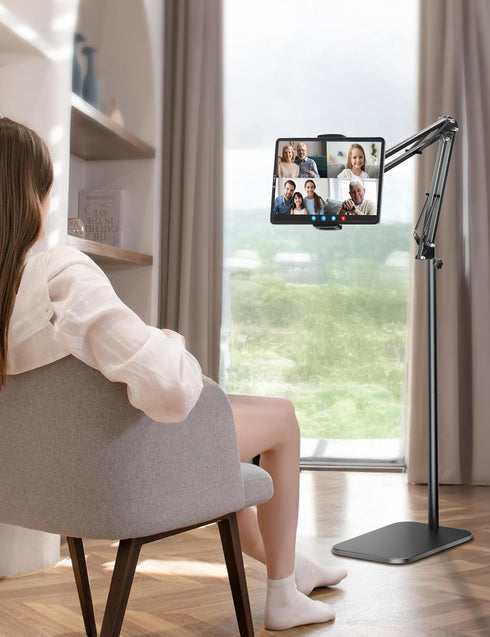 TabHolderix 4.5LB Tablet Floor Stand with Heavy Metal Base,Overhead Bed Phone Stand Angle Height Adjustable Holder