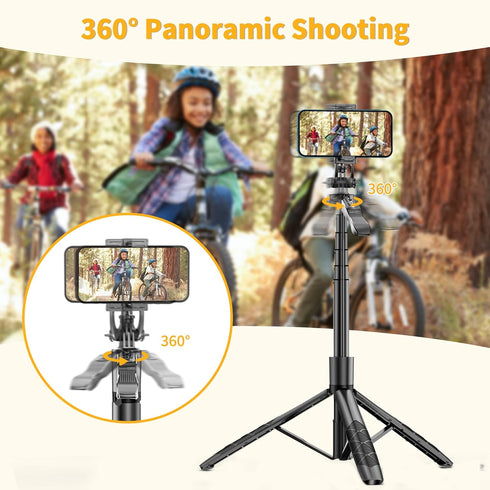 61" Selfie Stick Tripod, All in One Extendable Phone Tripod Stand with Wireless Remote for iPhone and Android