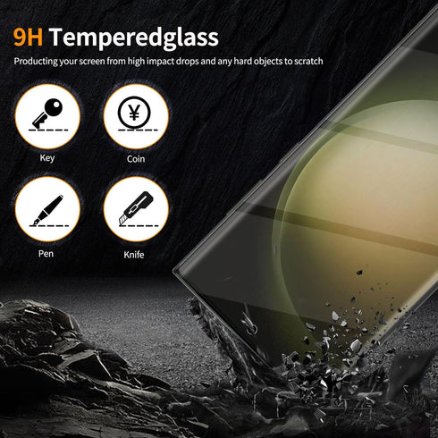 3 Pack Curved Tempered Glass Screen Protector for Samsung Galaxy S23 Ultra 5G 6.8inch, Support Fingerprint ID, HD Clear