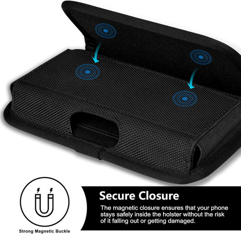 ykooe Rugged Nylon Holster for iPhone 15 Pro Max, 15 Plus, 11 Pro Max, 12 Pro Max, 13 Pro Max, 14 Plus - Black - XL