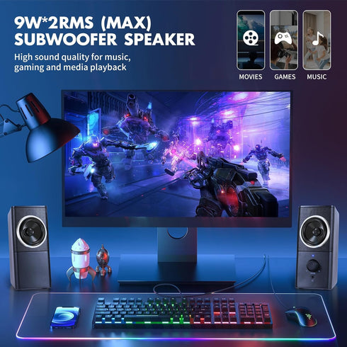 H21 Classic Computer Speakers for Desktop PC, Full Stereo Sound, USB-Powered, Gaming Speaker with 3.5mm Aux Multimedia for Laptop/Desktop/Tablets/Phone(Black)