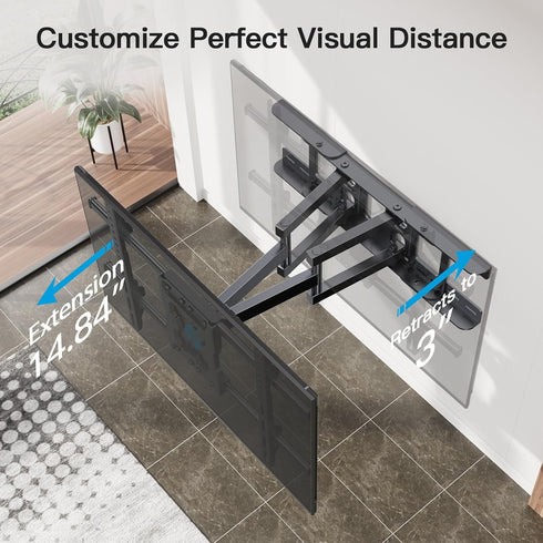 Full Motion TV Wall Mount by Pipishell, Articulating Arms for 37-75 Inch TVs, Max VESA 600x400mm, 132lbs