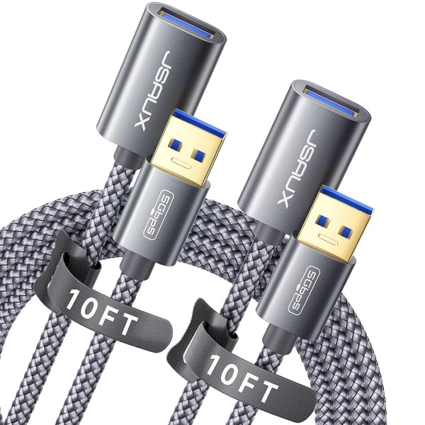JSAUX 2Pack 10FT+10FT USB 3.0 Extension Cable, Type A Male to Female