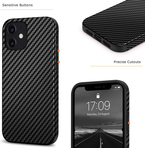Tasikar iPhone 12 Mini Case Carbon Fiber Leather Design with TPU Hybrid Slim Case (Black)