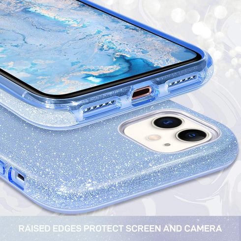 MILPROX Bling Sparkly Glitter Case for iPhone 11, Protective 3 Layer Hybrid Anti-Slick Slim Soft Cover, Blue
