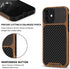 TENDLIN Compatible with iPhone 12 / 12 Pro Case, Wood Grain with Carbon Fiber Texture Design, Leather Hybrid Case
