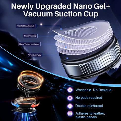 KOSOKO 360 17 16 15 14 Nano Gel Suction Cup Car Mount, Magnetic Phone Holder for Your Car/Gym/Shower, Rotating Foldable