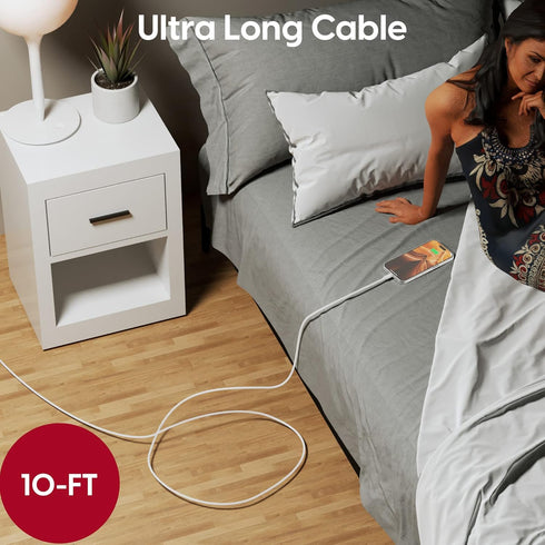 TALK WORKS 10ft Fast-Charge Lightning Cable - MFi-Certified for iPhone 14, 13, 12, 11 Pro/Max, AirPods - Heavy-Duty