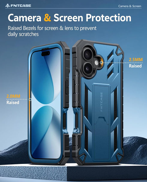 FNTCASE 17 6.3 inch-Blue for iPhone Phone Case: Military Grade Rugged Cell Phone Cover with Kickstand & Holster |