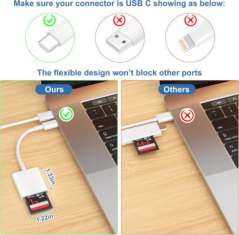 USB C SD Card Reader, USB 3.0 High Speed to SD Card Adapter for iPhone 15 Pro Max, MacBook Pro/Air, Galaxy S23/S24